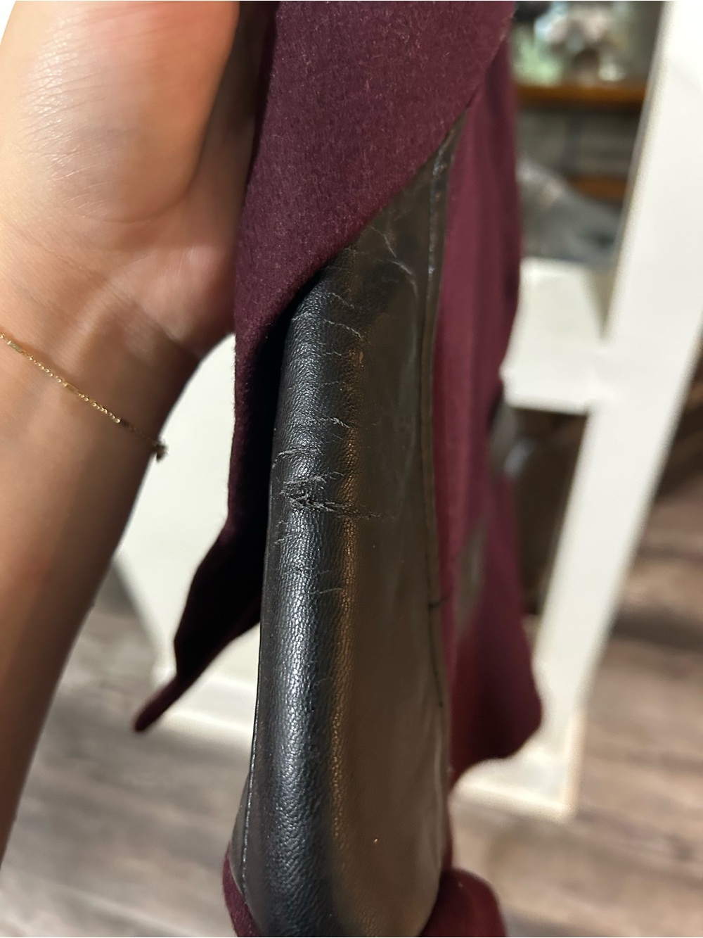 Worthington Women's Wine Double-Breasted Peacoat with Faux Leather Trim - Picture 7 of 9